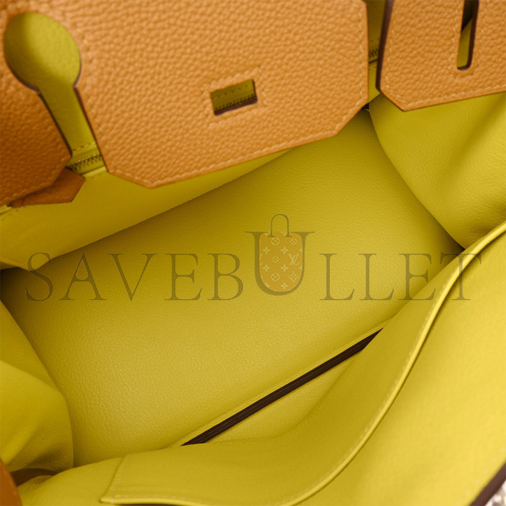 HERMES MASTER BIRKIN 25 TOGO LEATHER SESAME LEATHER LEMON YELLOW SILVER BUCKLE BAG 630873 (25*20*13cm)